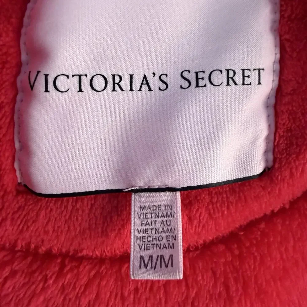 VICTORIA'S SECRET Cozy Plush Sherpa Hooded Robe Red Fleece Short Sexy Pom Pom M